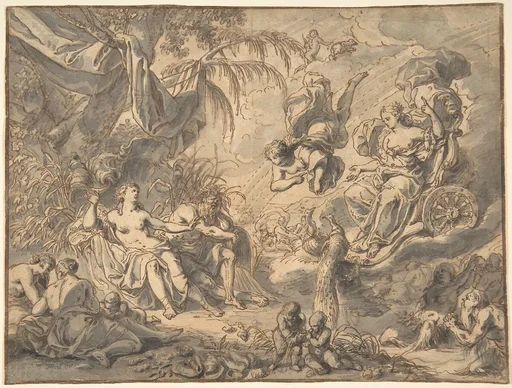 Juno on Her Chariot Visiting a Young Woman and a Rivergod