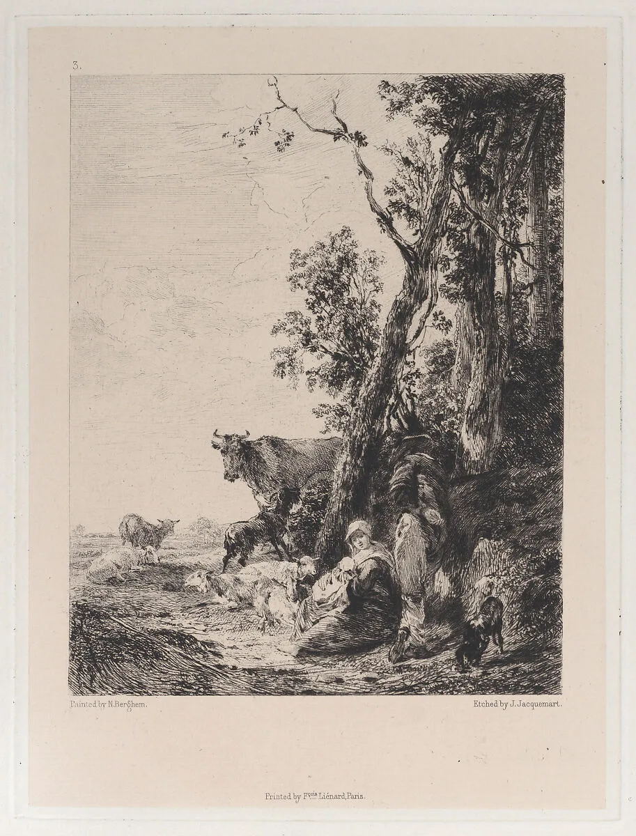 Rest, a Landscape with Figures and Cattle, after Nicolaes Berchem — Nicolaes Berchem|François Liénard|P. & D. Colnaghi & Co.|Jules-Ferdinand Jacquemart