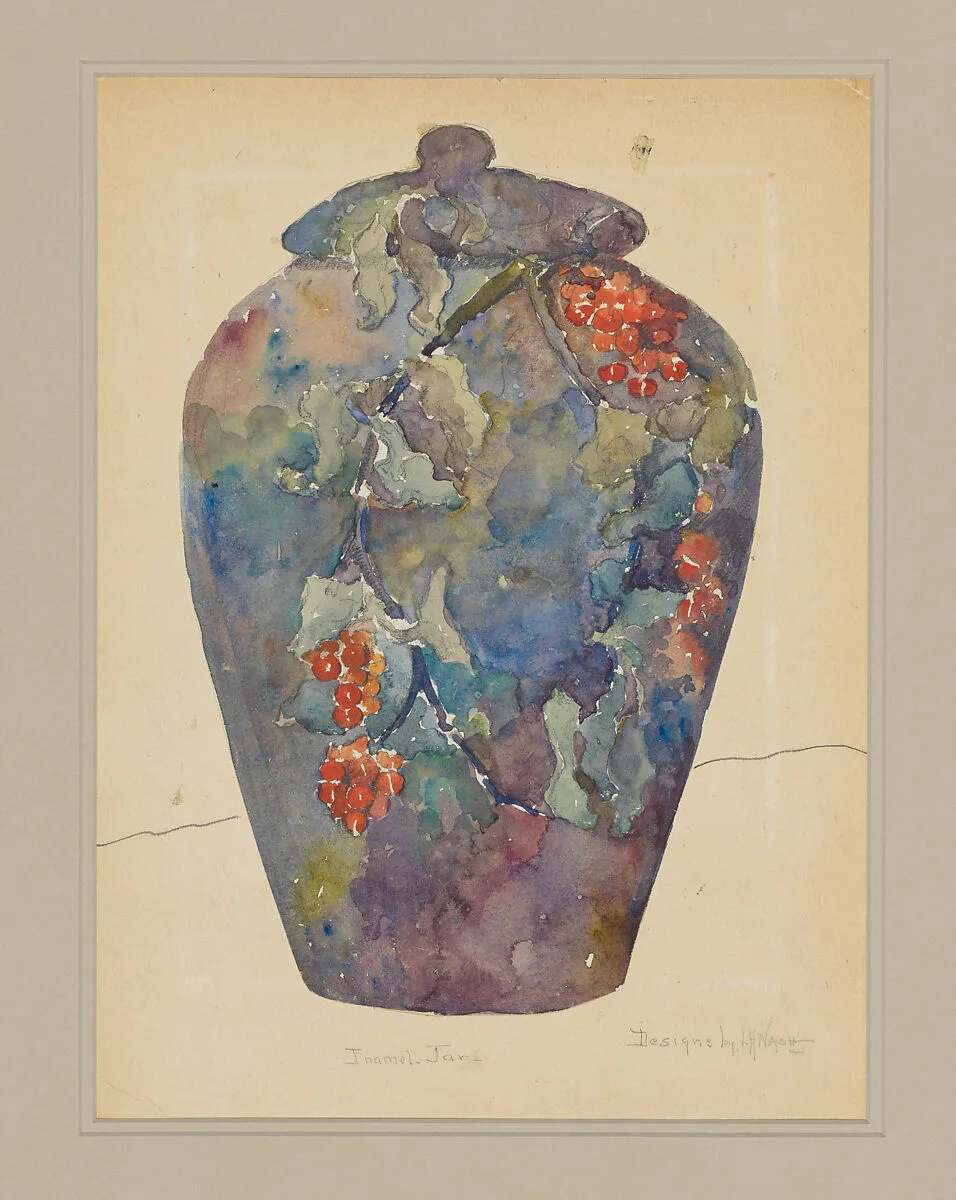 Design drawing for enameled covered jar — Tiffany Furnaces