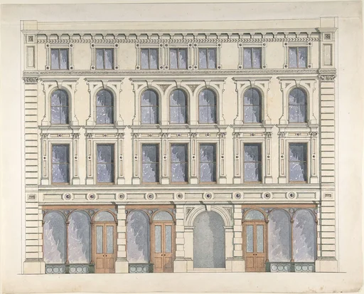 Design for a City Building with Three Shops on the Ground Floor