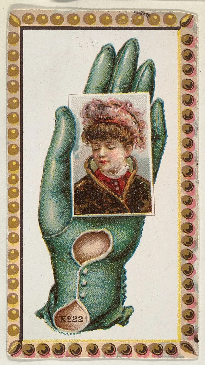 Card Number 22, cut-out from banner advertising the Opera Gloves series (G29) for Allen & Ginter Cigarettes — Allen & Ginter|American Tobacco Company