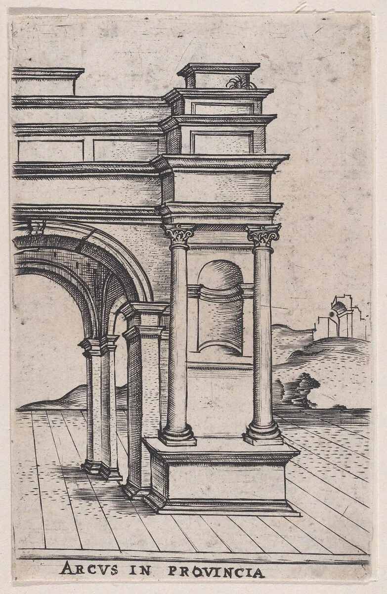 Arcus in Provincia (Views of Ancient Roman Temples and Arches) — Anonymous, Italian, 16th century
