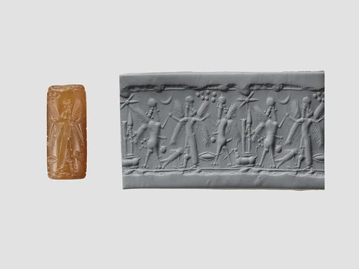 Cylinder seal with three-figure contest scene