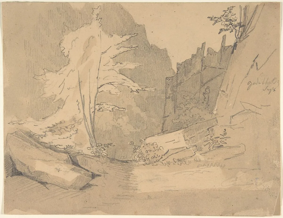 The Bode Valley with Rocks and Trees; verso: Landscape Studies — Karl Blechen