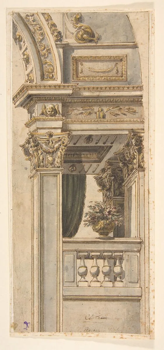 Design for Part of a Wall Elevation with a Balcony flanking an Arch — Faustino Trebbi
