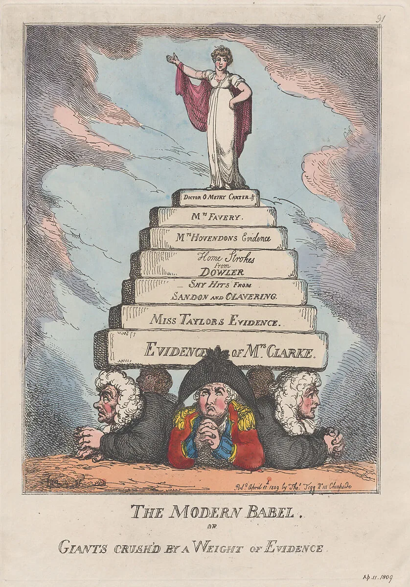 The Modern Babel, or Giants Crushed by a Weight of Evidence — Thomas Rowlandson|Thomas Tegg