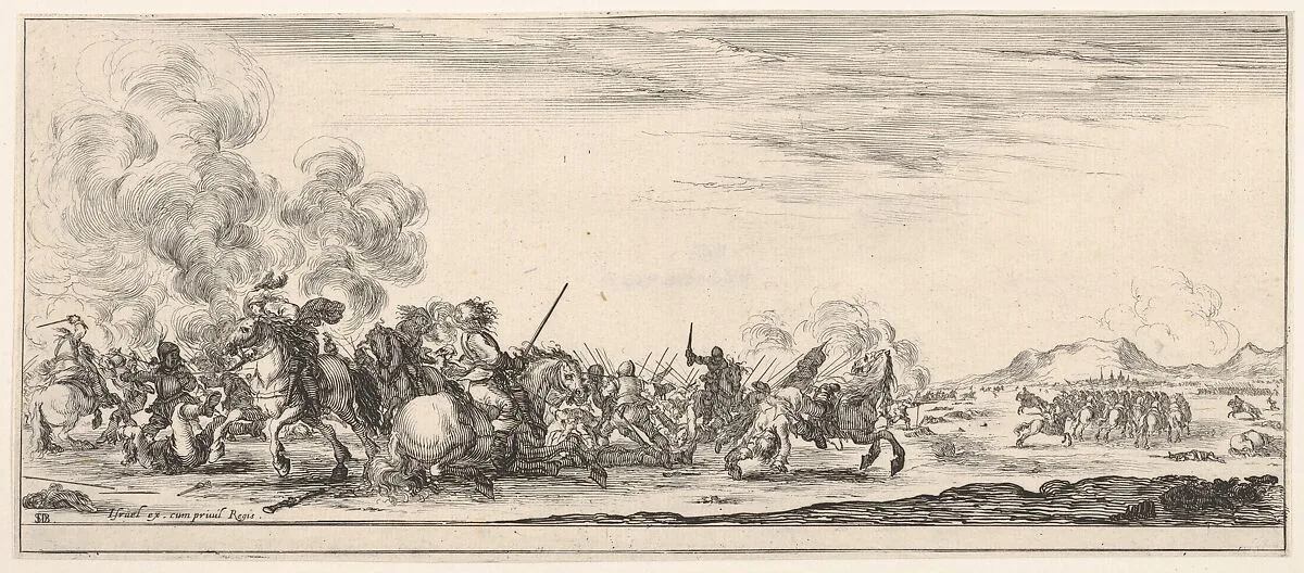 A battle on horseback, from 'Peace and War' (Divers desseins tant pour la paix que pour la guerre) — Stefano della Bella|Israël Henriet
