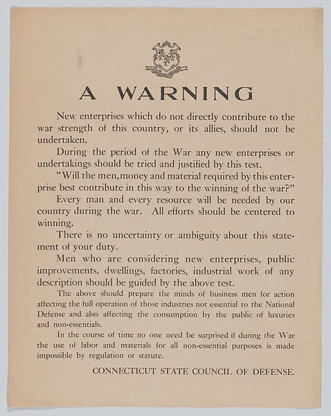 A warning — Connecticut State Council of Defense