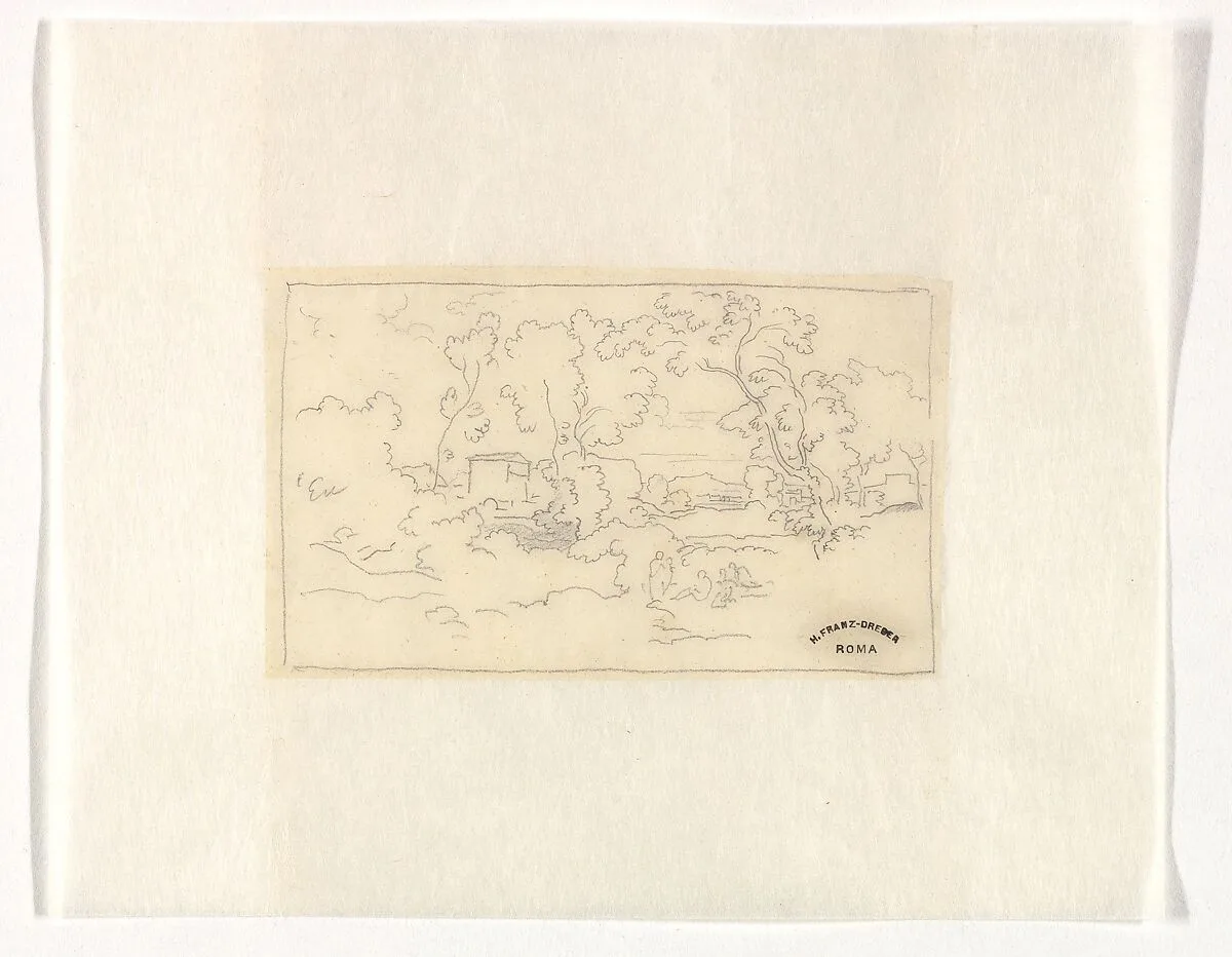 Southern landscape with a building and figures — Heinrich Dreber