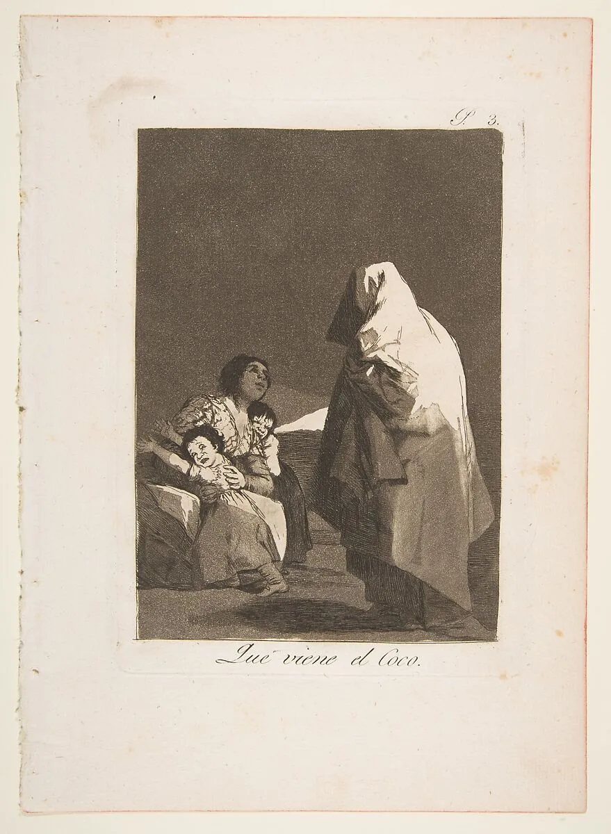 Plate 3 from "Los Caprichos": Here comes the bogey-man (Que viene el Coco) — Goya (Francisco de Goya y Lucientes)