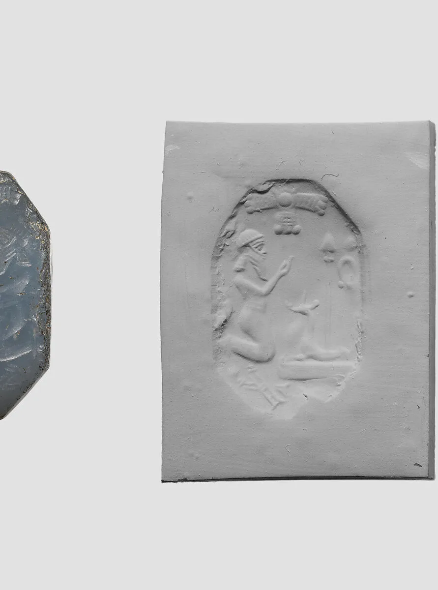 Stamp seal (octagonal pyramid) with cultic scene — Unknown