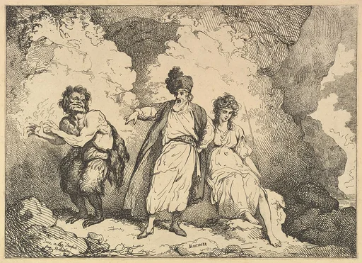Scene from the Tempest: Caliban, Prospero and Miranda