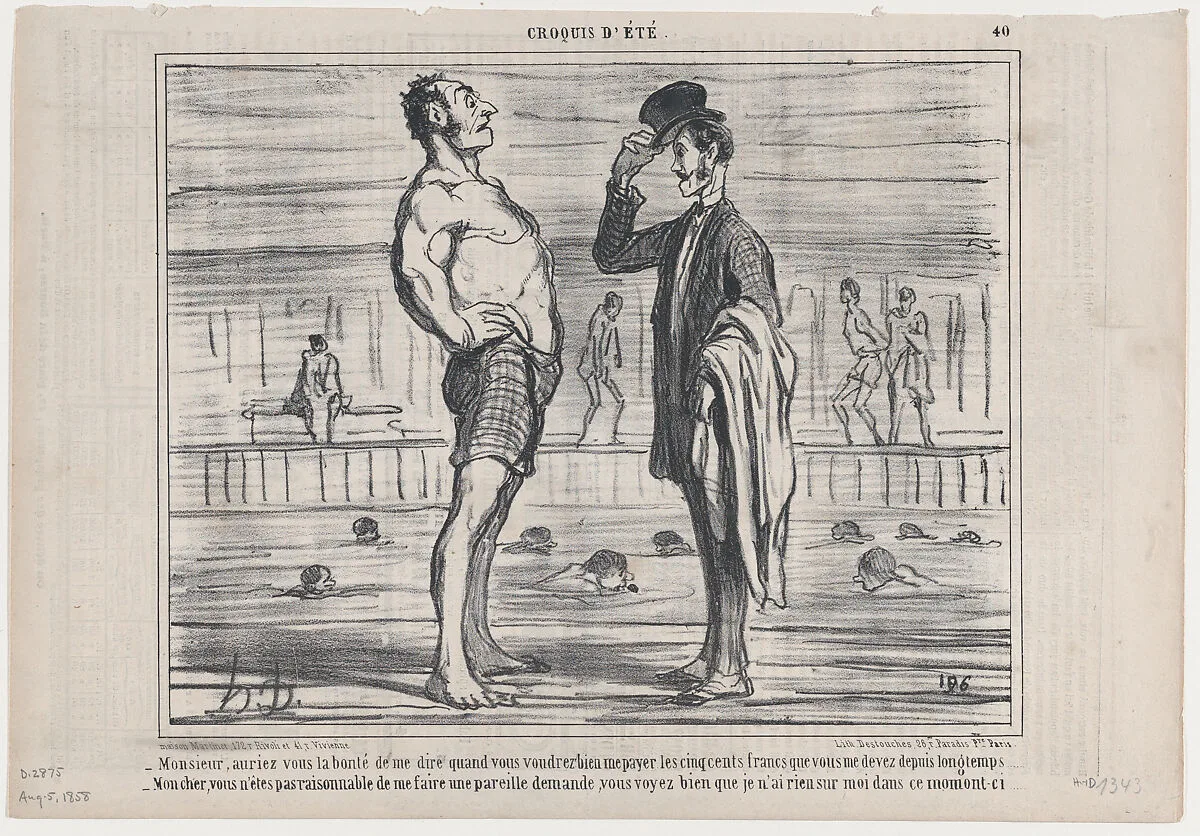 Monsieur, auriez vous la bonté de me dire..., from Croquis d'Été, published in Le Charivari, August 5, 1858 — Destouches|Aaron Martinet|Honoré Daumier