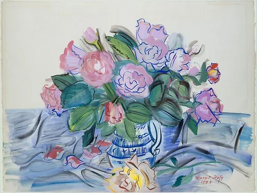 Roses in a Blue Bowl