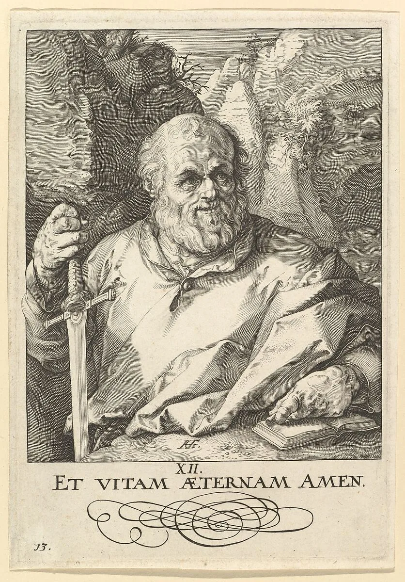 St. Matthias, from Christ, the Apostles and St. Paul with the Creed — Hendrick Goltzius