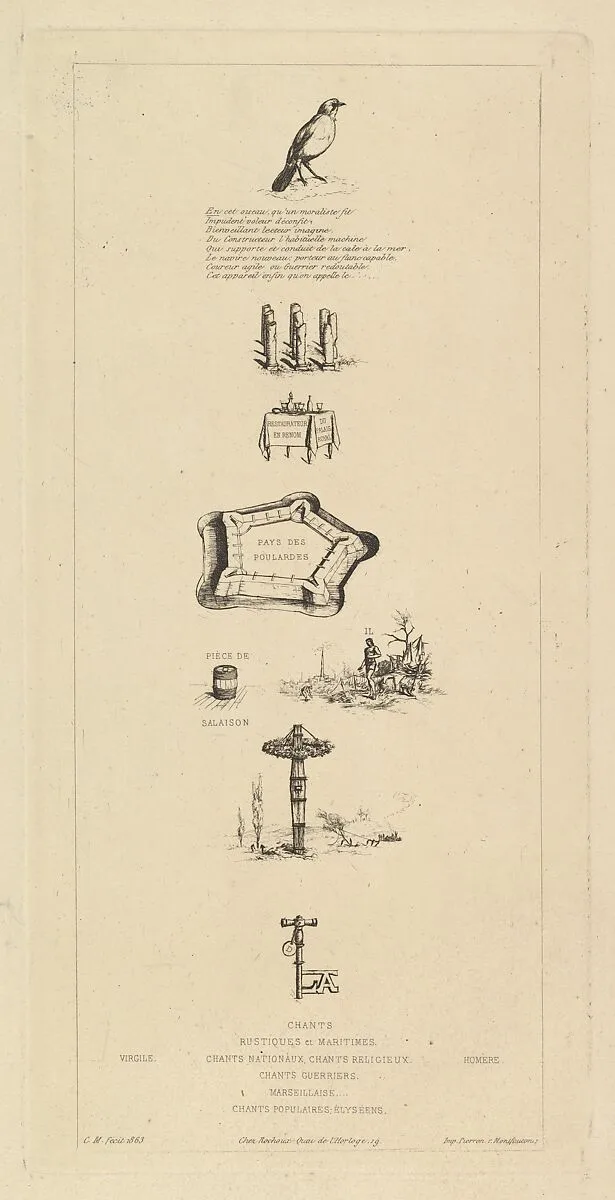 Rebus: Béranger was not really strong, for he never had the key to the fields — Charles Meryon