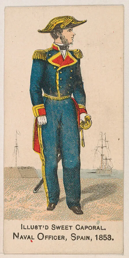 Naval Officer, Spain, 1953, from the Military Series (N224) issued by Kinney Tobacco Company to promote Sweet Caporal Cigarettes — Kinney Brothers Tobacco Company