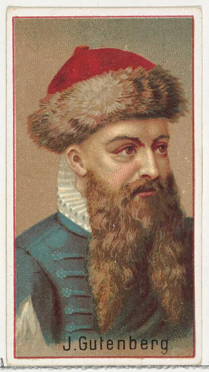Johannes Gutenberg, printer's sample for the World's Inventors souvenir album (A25) for Allen & Ginter Cigarettes — Allen & Ginter