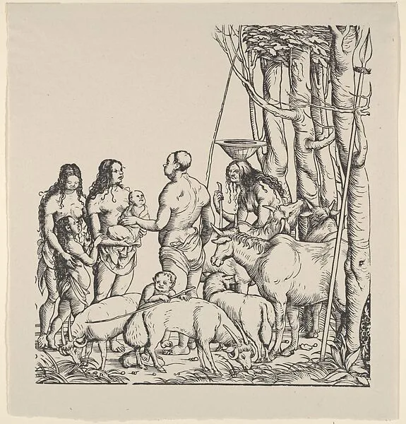 Right Side of Hottentots with Herd, from Set of Exotic Races, in Holzschnitte alter Meister gedruckt von den Originalstöcken der Sammlung Derschau im besitz des Staatlichen Kupferstich-kabinetts zu Berlin — Hans Burgkmair|Max J. Friedländer|Kupferstichkabinett, Staatliche Museen zu Berlin|E. A. Seemann