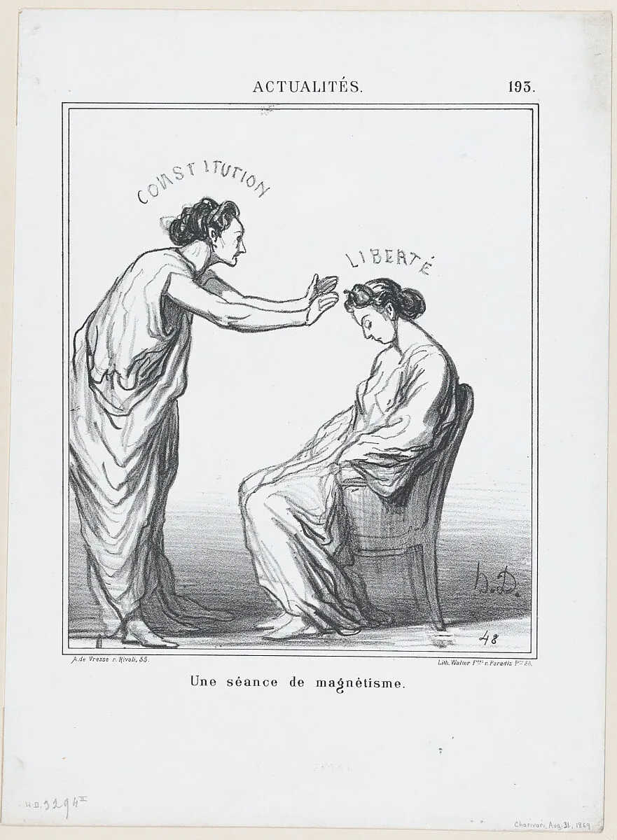 A session of hypnotism, from 'News of the day,' published in "Le Charivari" — Walter Frères|Arnaud de Vresse|Honoré Daumier