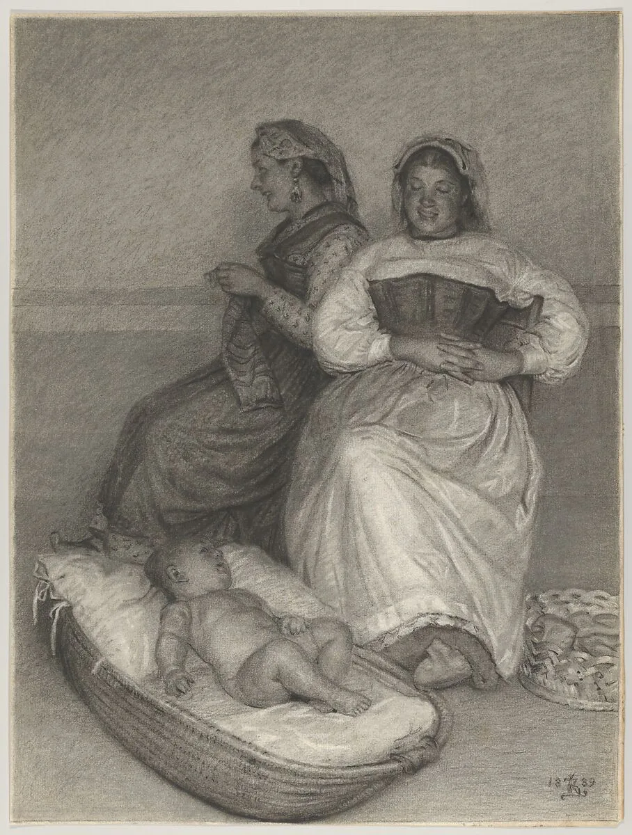 Two Seated Italian Women with a Baby in a Cradle — Kristian Zahrtmann