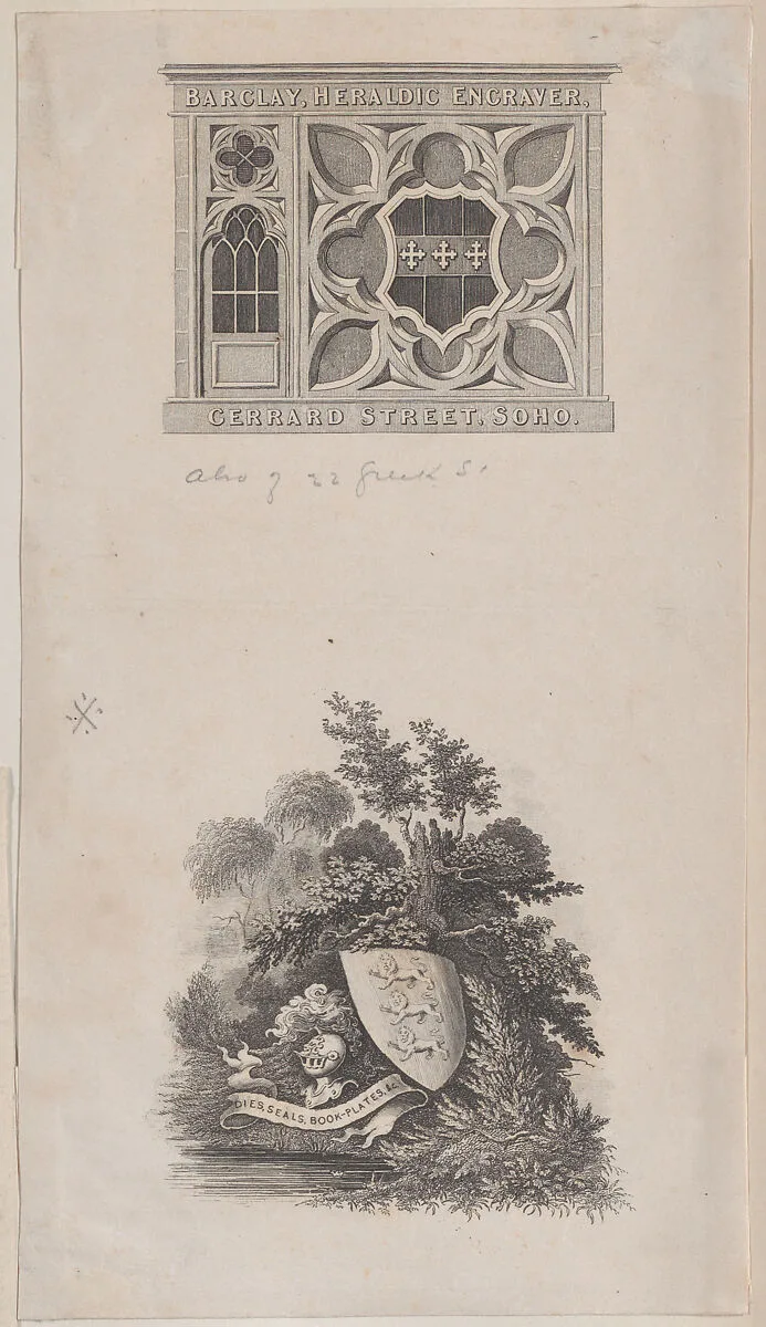 Trade Card for Barclay, Heraldic Engraver — Anonymous, British, 19th century