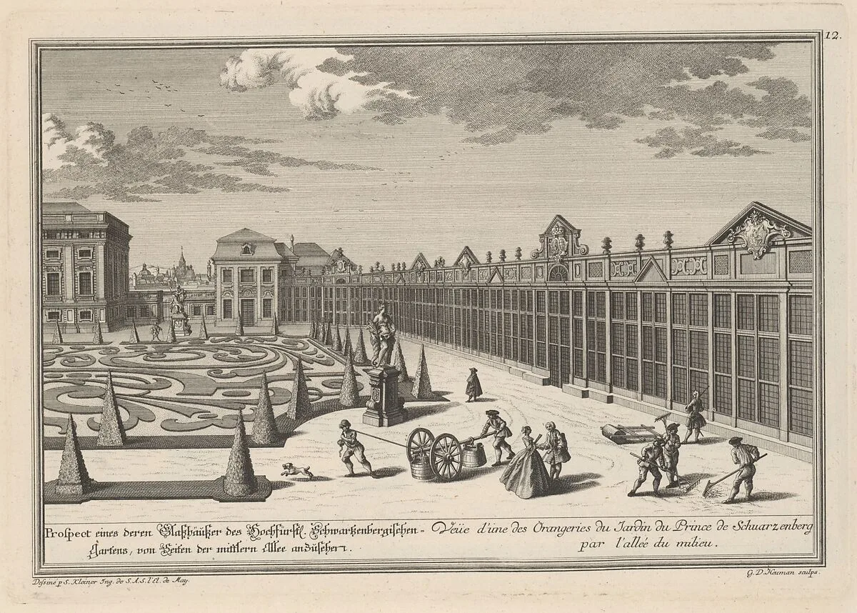 Viererleÿ Vorstellungen angenehm-und zierlicher Grundrisse folgender Lustgärten ausser der Residenz-Stadt Wienn.. — Salomon Kleiner|Johann Andreas Pfeffel|Johann Gottlieb Thelot|Regensus|Georg Daniel Heümann|Johann August Corvinus|Johann Bernhard Hattinger|Georg Lichtensteger