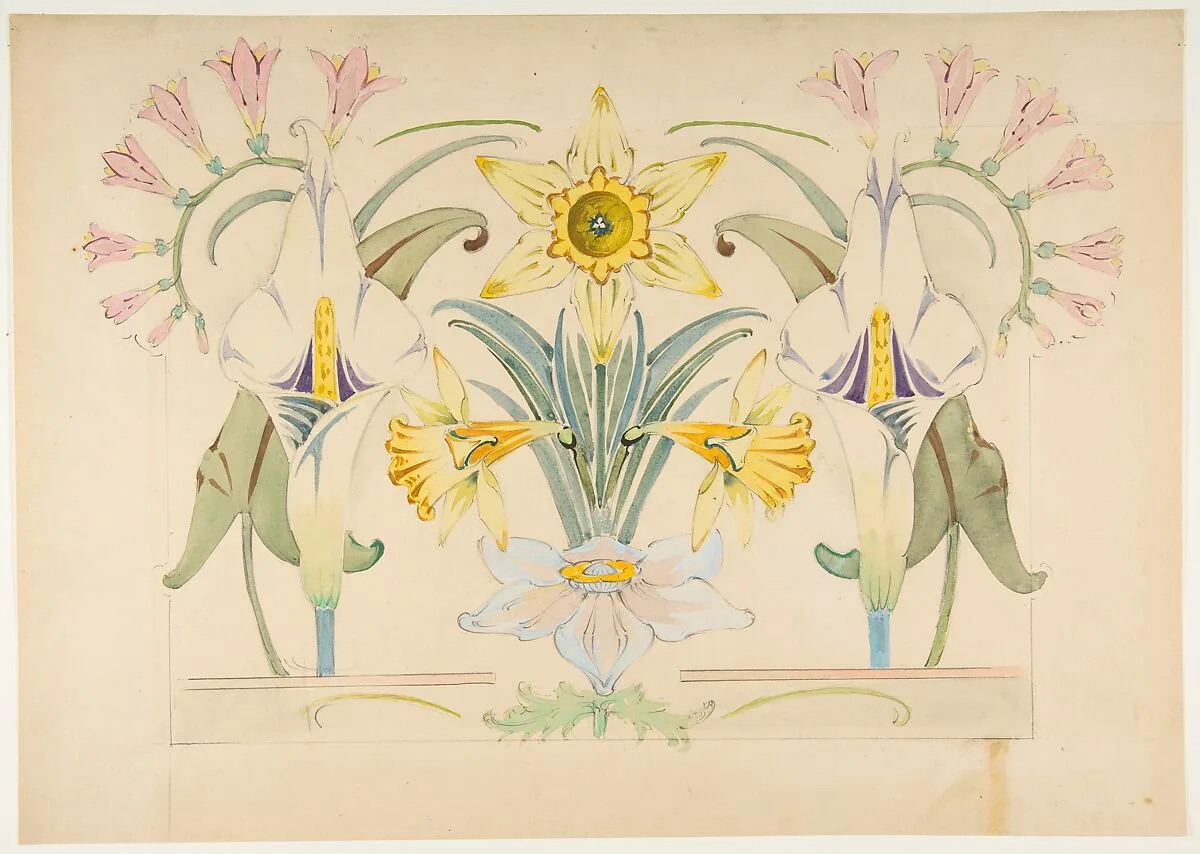 Flower Design: Daffodils and Calla Lilies — Anonymous, French, 19th century