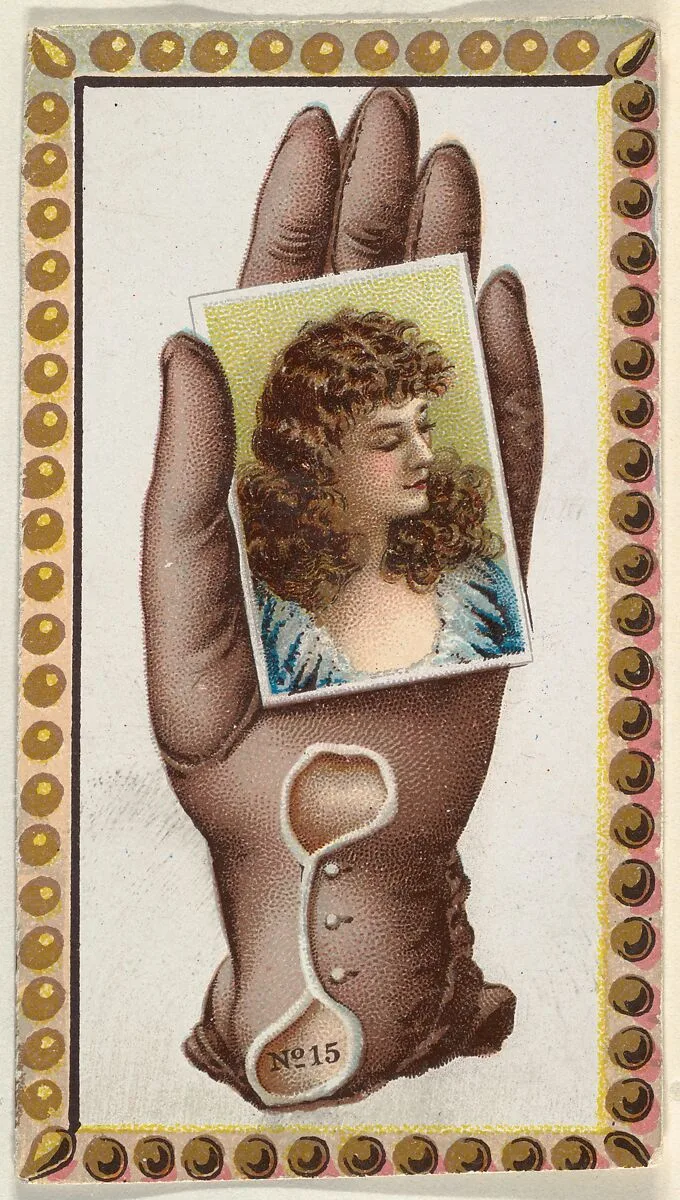 Card Number 15, cut-out from banner advertising the Opera Gloves series (G29) for Allen & Ginter Cigarettes — Allen & Ginter|American Tobacco Company