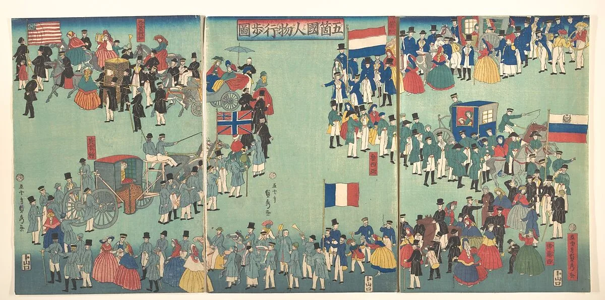 Gok'koku jimbutsu gyo...no zu|Picture of a Parade of the Five Nations — Utagawa (Gountei) Sadahide