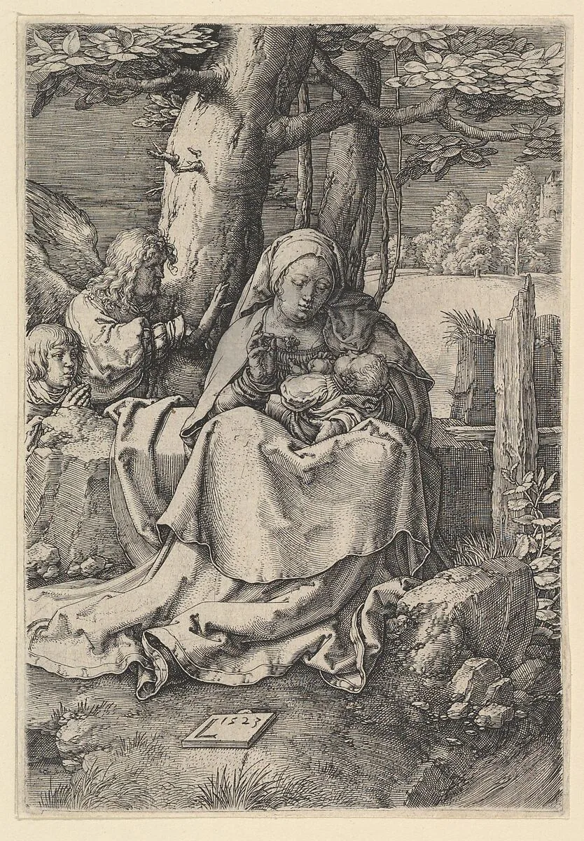 The Virgin and Child with Two Angels — Lucas van Leyden