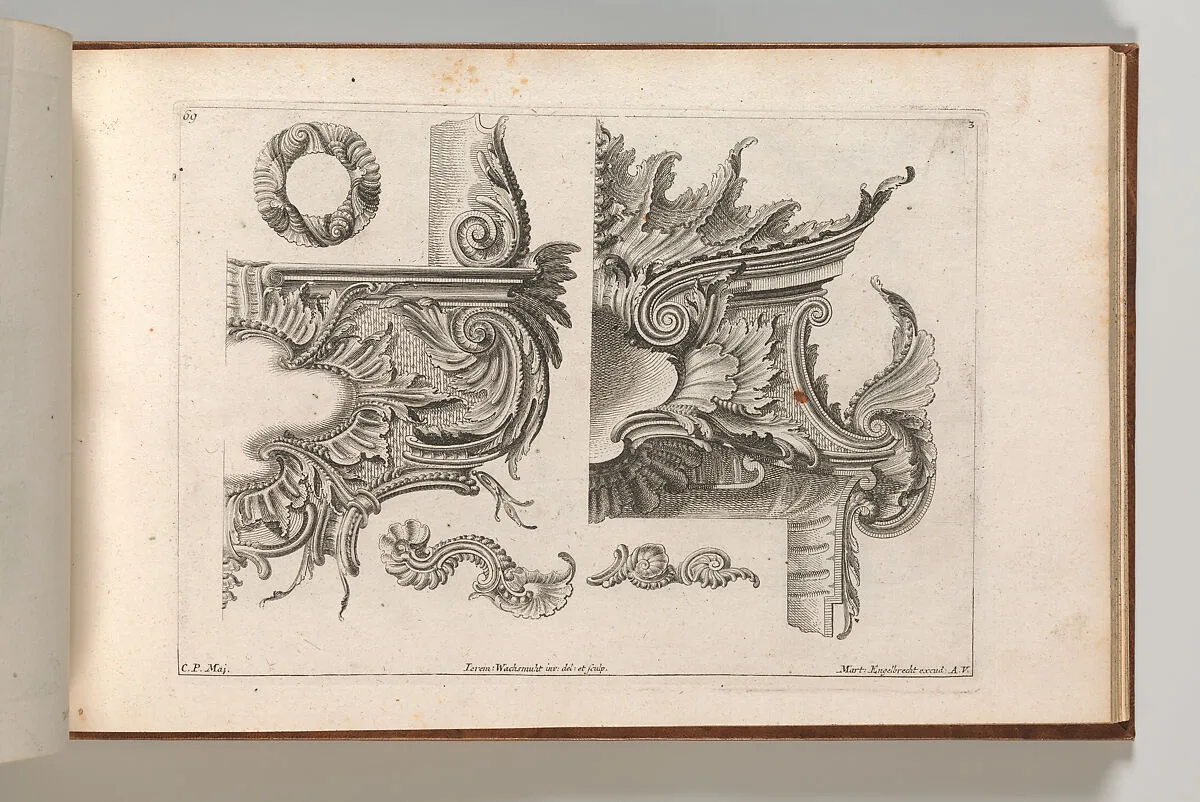 Suggestion for the Decoration of the Lower and Top Right of a Frame Combined with Several Additional Ornaments, Plate 3 from: 'Unterschidliche Auszierungen zu Thüren und Fenster, etc. etc. sehr nutzlich zu gebrauchen' — Jeremias Wachsmuth|Martin Engelbrecht