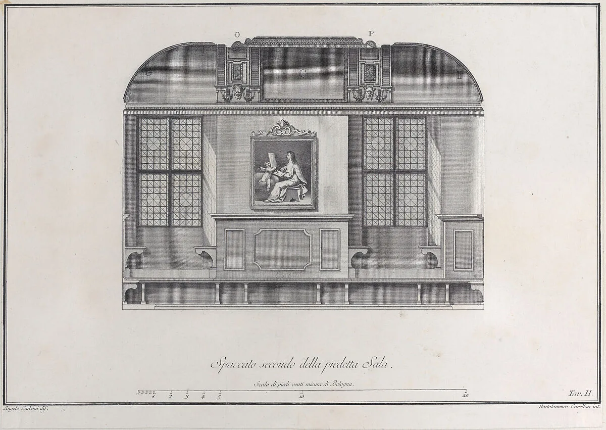 Plate 2: cross-section of the Hall of the Institute of Bologna — Bartolomeo Crivellari|Angelo Carboni|Giampietro Zanotti