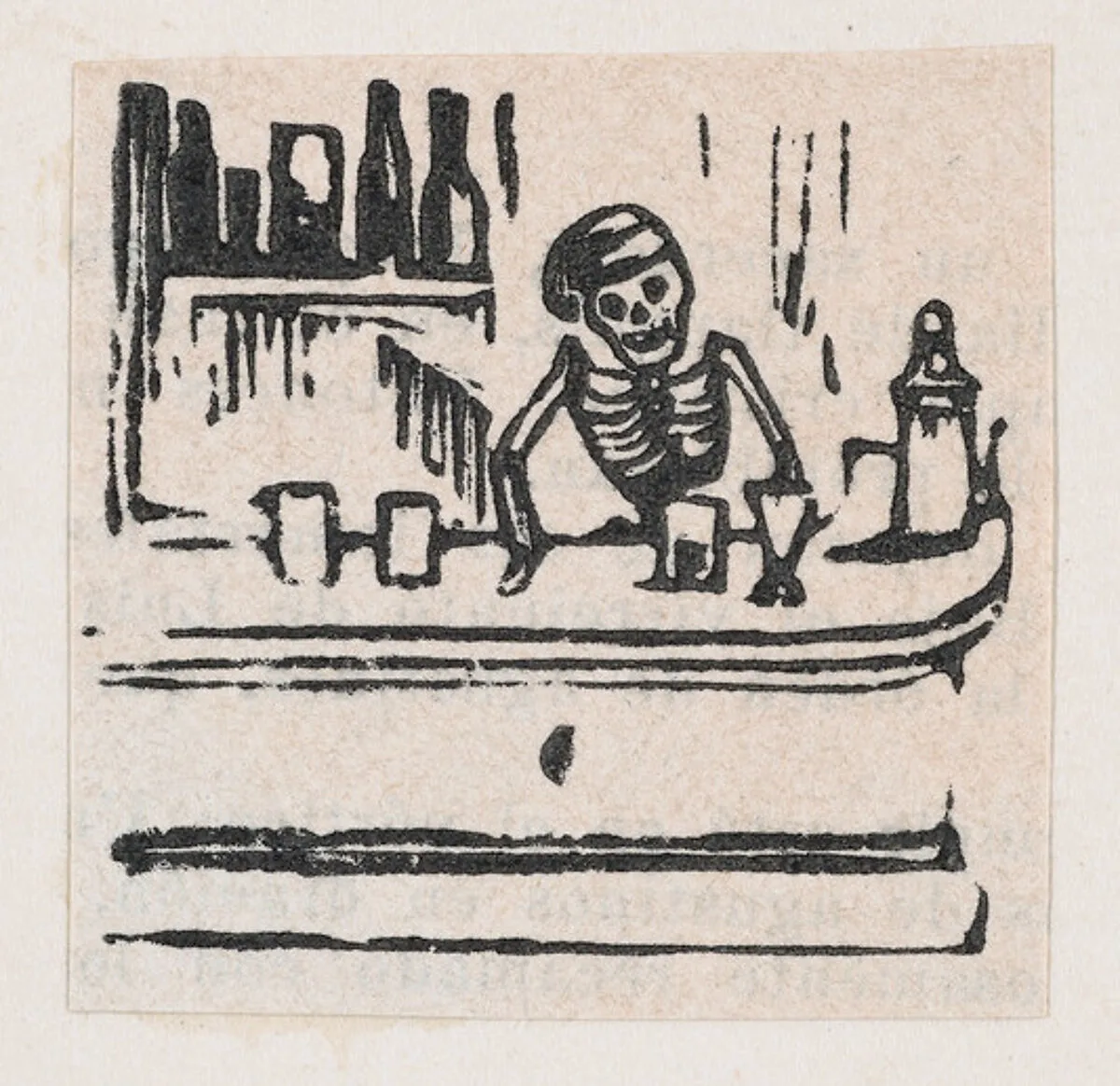 A skeleton serving alcohol, from a broadside enitled 'Medicinas de Patente de mas Fama' — José Guadalupe Posada