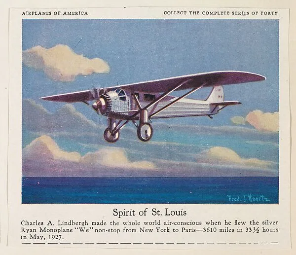 Spirit of St. Louis, collector card from the Airplanes of America series (D2), issued by the Kelley Baking Company to promote Kelley's Bread — Kelley Baking Company