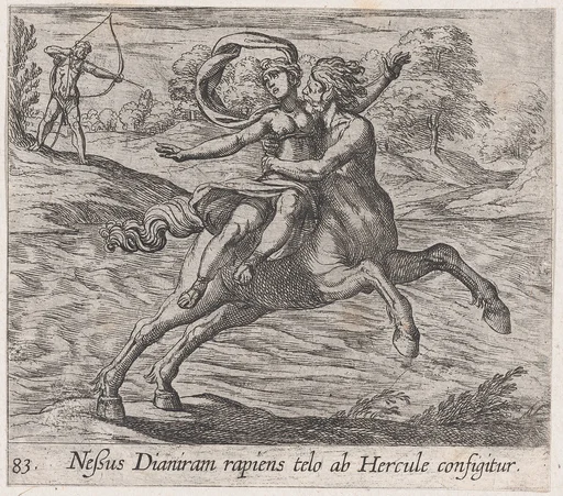 Plate 83: Nessus Attempting to Take Dejanera from Hercules (Neßus Dianiram rapiens telo ab Hercule configitur), from Ovid's 'Metamorphoses'