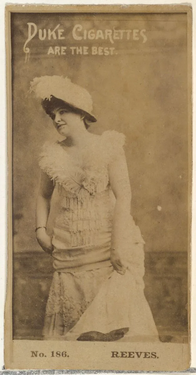Card Number 186, Miss Reeves, from the Actors and Actresses series (N145-6) issued by Duke Sons & Co. to promote Duke Cigarettes — W. Duke, Sons & Co.