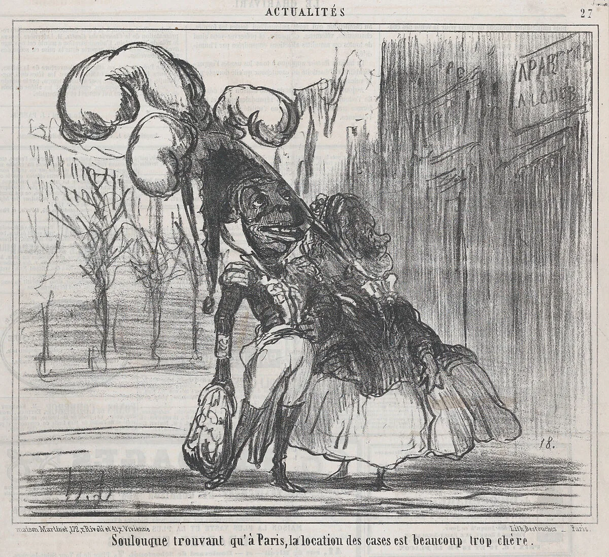 Soulouque trouvant qu'à Paris, la location des cases est beaucoup trop chère, from Actualités, published in Le Charivari, April 9, 1859 — Aaron Martinet|Honoré Daumier|Destouches