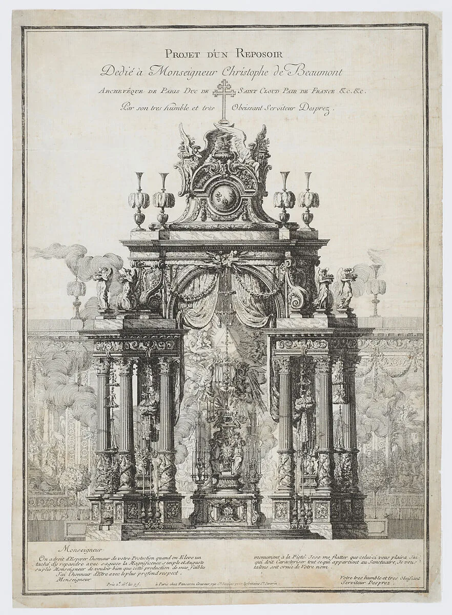 Design for the Decoration of the Altar to be erected during the Holy Week, Dedicated to Monseigneur Christophe de Beaumont, Archbishop of Paris — Louis Jean Desprez