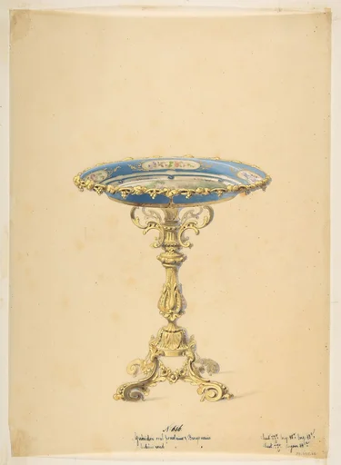 Design for a Round Porcelain Table with Polished Bronze