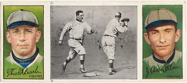"Donlin Out at First," with J. Owen Wilson and Thomas W. Leach, from the series Hassan Triple Folders (T202) — Hassan Cigarettes