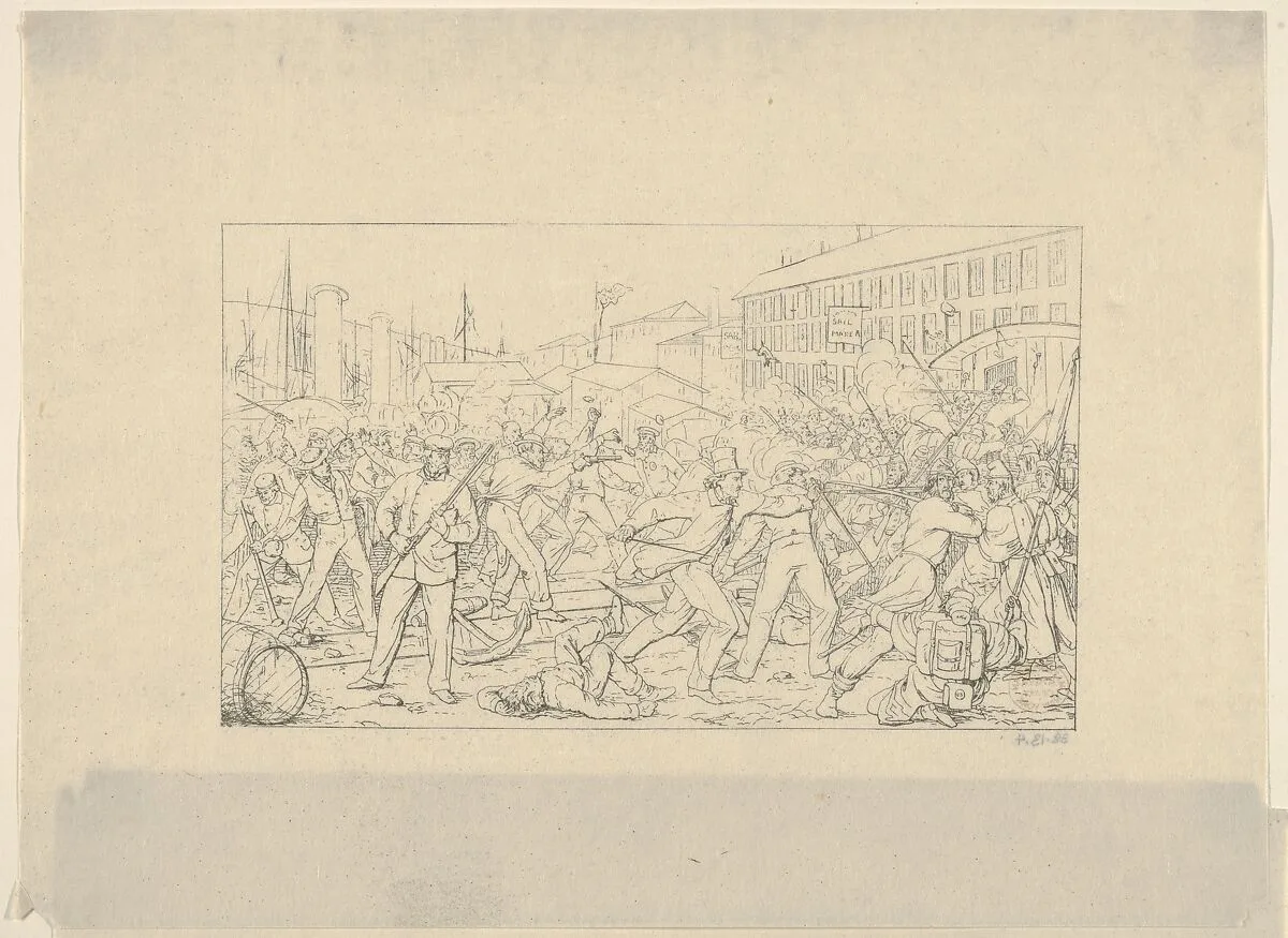 Battle in Baltimore, April 19, 1861 (from Confederate War Etchings) — Adalbert John Volck