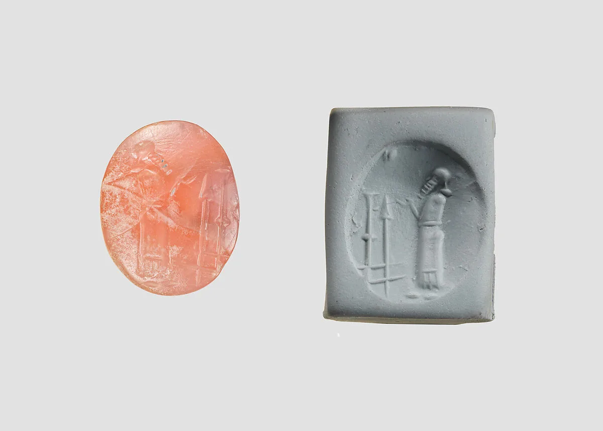 Stamp seal (oval conoid) with cultic scene — Unknown