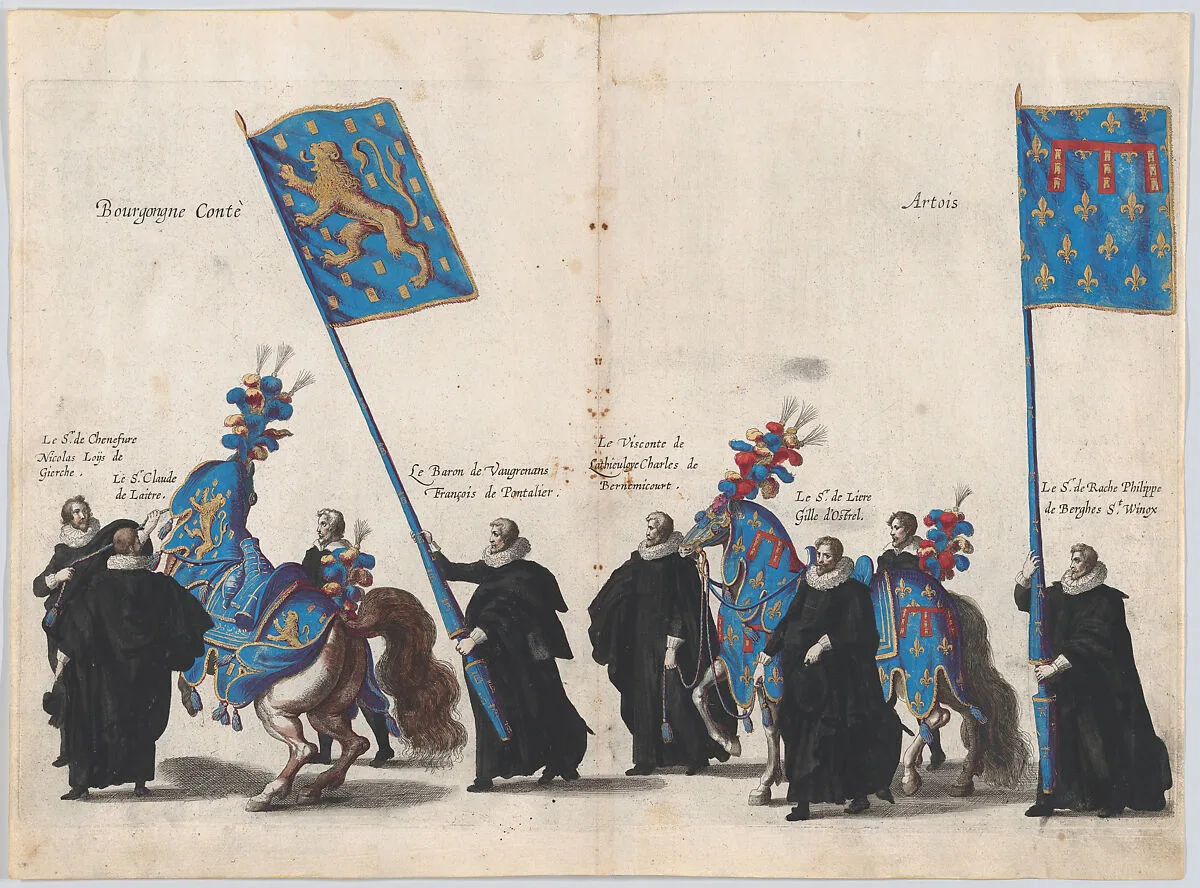 Plate 64: The magistrates of the city of Brussels marching in the funeral procession of Archduke Albert of Austria; from 'Pompa Funebris ... Alberti Pii' — Jacques Francquart|Cornelis Galle I