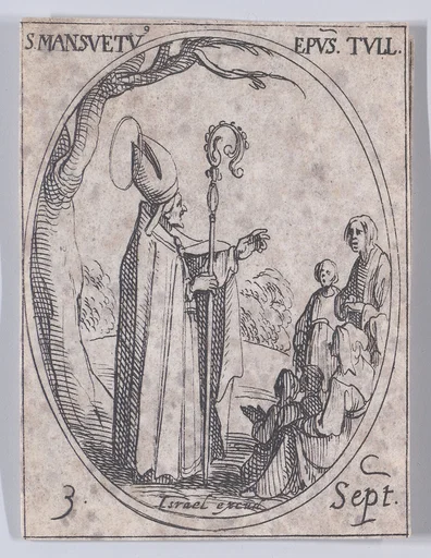 S. Mansuet, évêque (St. Mansuetus, Bishop), September 3rd, from "Les Images De Tous Les Saincts et Saintes de L'Année" (Images of All of the Saints and Religious Events of the Year)