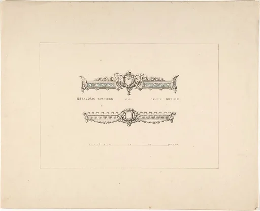 Designs for Two Heraldic Cornices, Florid Gothic Style