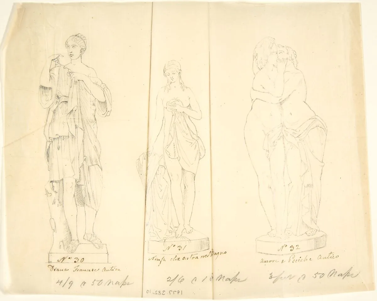 Sketches of Three Statues: Diana, Nymph Bathing and Cupid and Pysche — John Gibson
