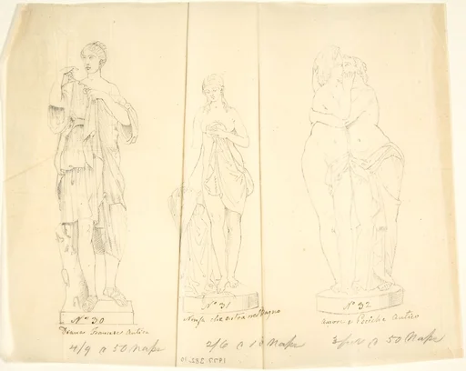 Sketches of Three Statues: Diana, Nymph Bathing and Cupid and Pysche