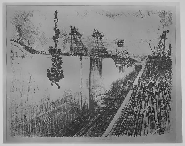 Dinner Time, Gatun Lock — Joseph Pennell