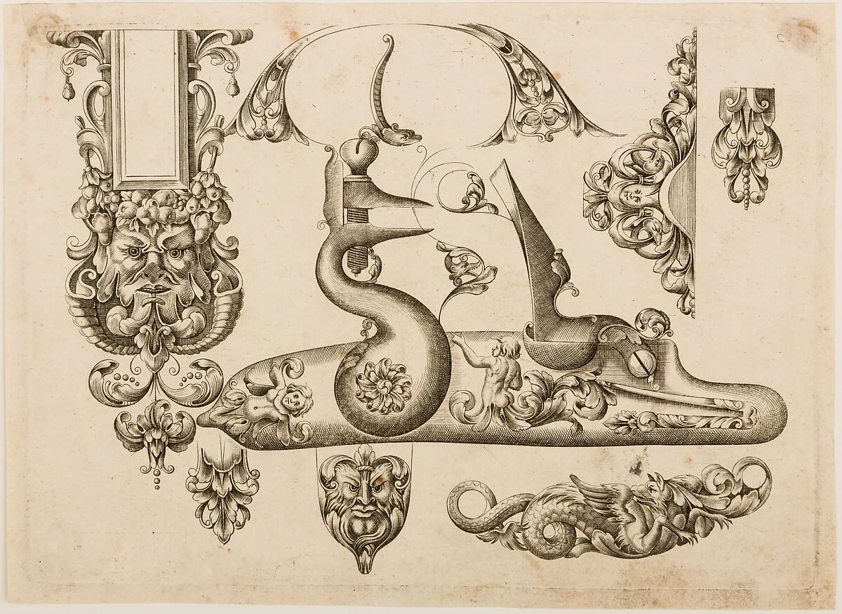 Plate Two from Plusieurs Models des plus nouuelles manieres qui sont en usage en l'Art de Arquebuzerie — Adrien Reynier, called Le Hollandois|Thuraine|C. Jacquinet